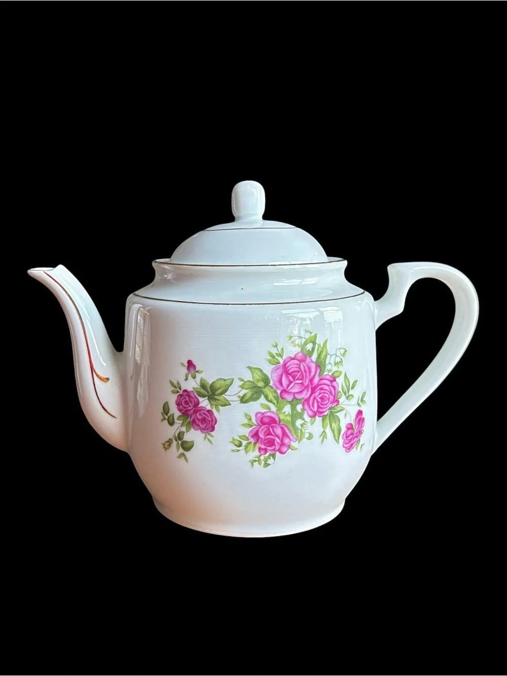 Vintage Porcelain Teapot, Pink Roses Gold Trim, Cottagecore Tea Decor (4 Cup)